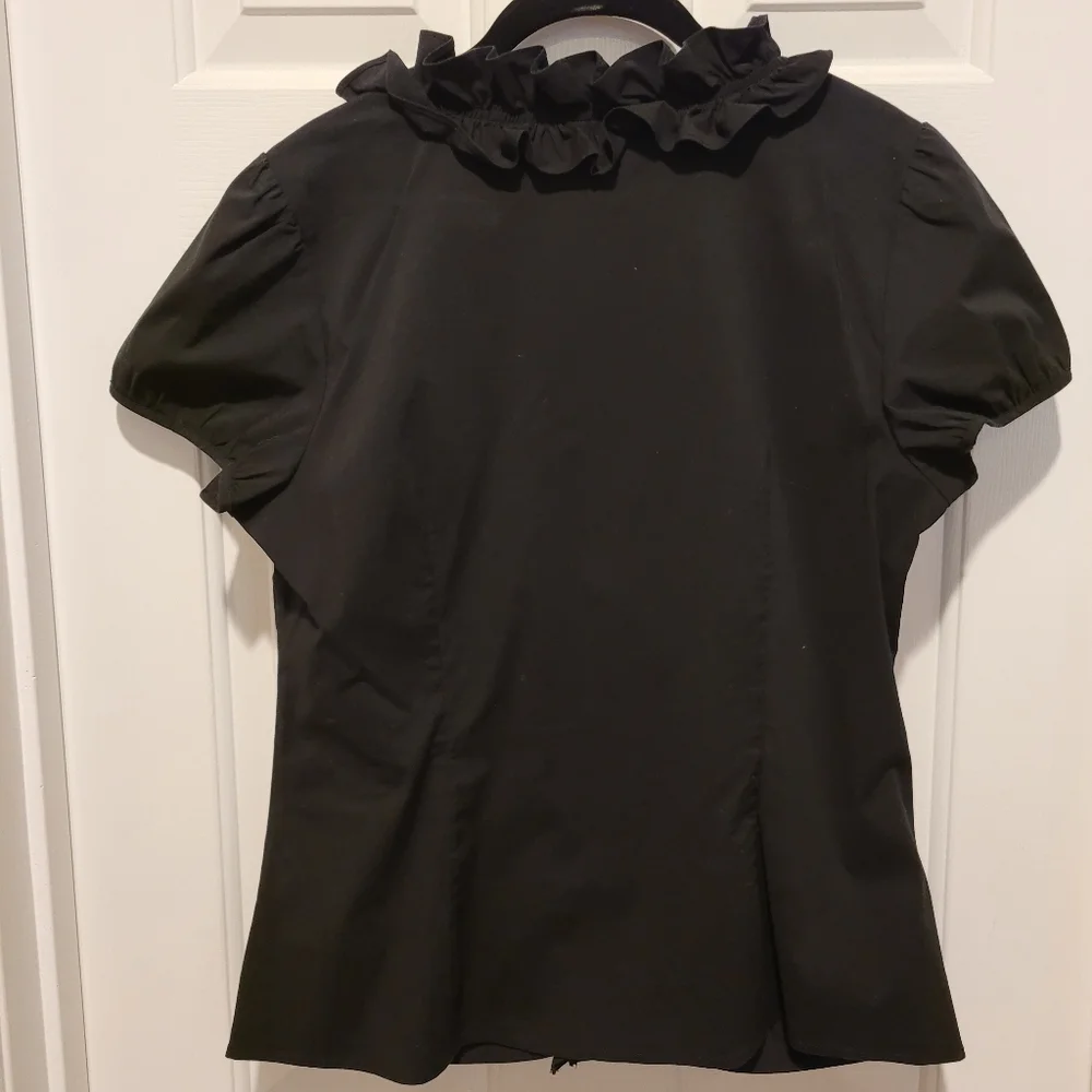 Ann Taylor LOFT Ruffled Black Button Up - Picture 4 of 5